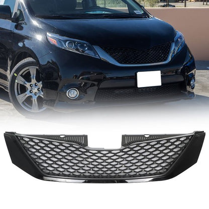 Solid Spare Front Upper Grille Grill Honeycomb ABS Plastic Black For Toyota Sienna 2011-2017