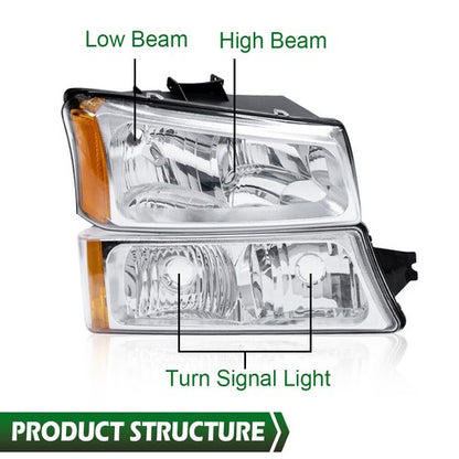Solid Spare Fit For 03-06 Chevy Silverado 1500 2500 3500 Chrome Headlights+Tail Lights