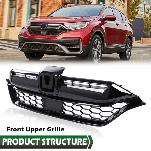 Solid Spare Fit For 2020-2022 Honda CR-V CRV BlackFront Bumper Upper Honeycomb Grille Grill