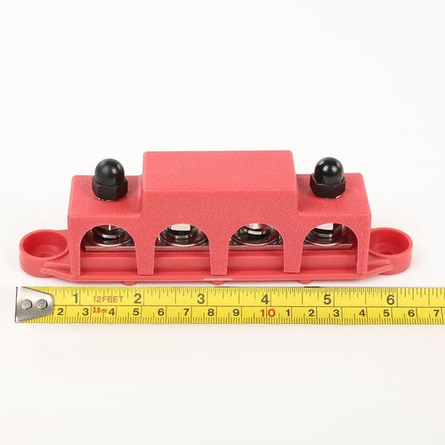 Solid Spare 250A 12V 4 Post Busbar Bus Bar Power Distribution Block With Cover 5/16" Red