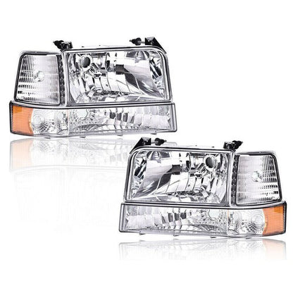 Solid Spare Fits 92-96 Bronco F150 F250 F350 Clear Headlights + Corner + Bumper Signal Lamps