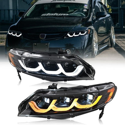 Full LED Headlights For Honda Civic 2006-2011 Sequential Headlamp Assembly Pair