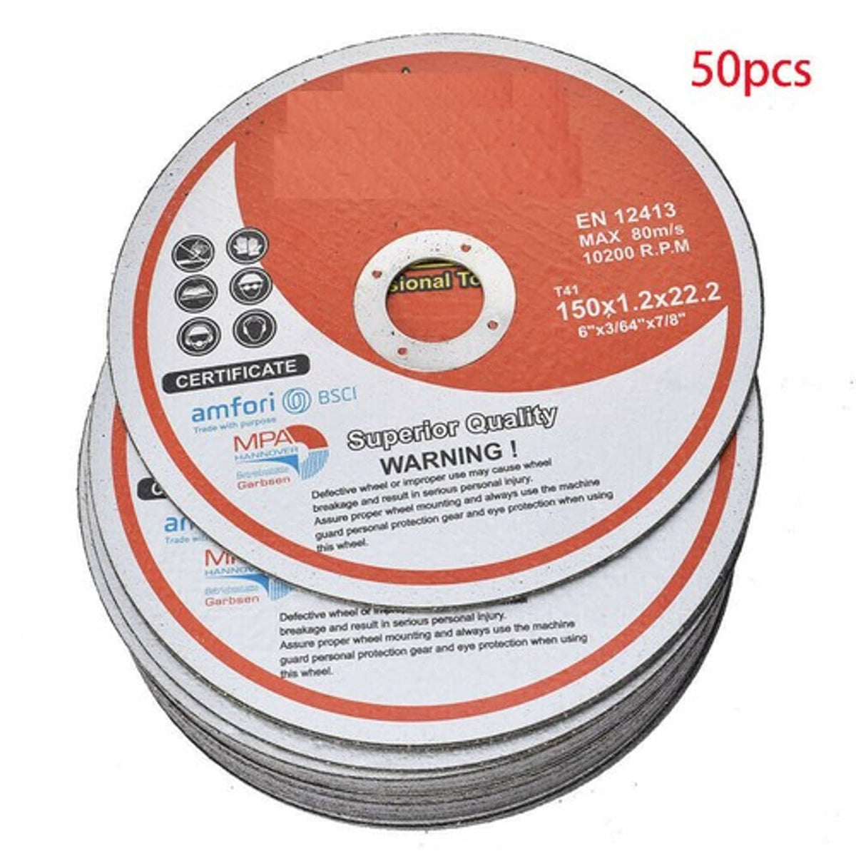 Solid Spare Cutting Discs 50 Pack 6"x.045"x7/8" Cut-off Wheel - Metal & Stainless Steel