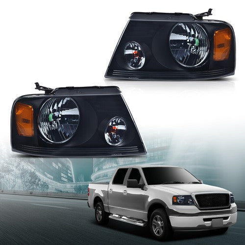 Solid Spare Fit For 2004-2008 Ford F150/Lincoln Mark LT Smoke Lens Black Headlights Assembly