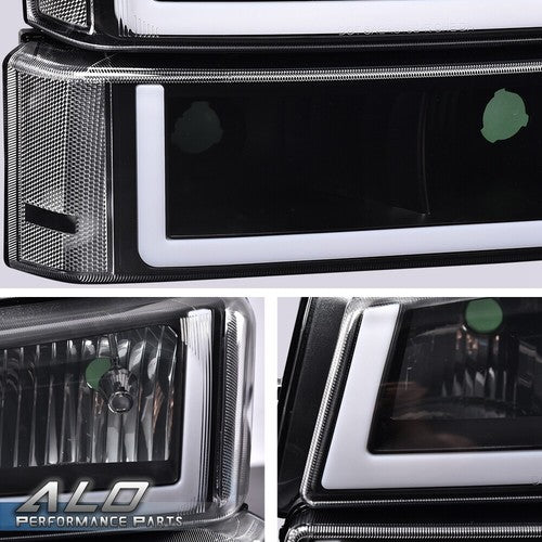 Solid Spare LED DRL Black Housing Clear Corner Headlights+Bumper Fit For 2003-2006 Silverado