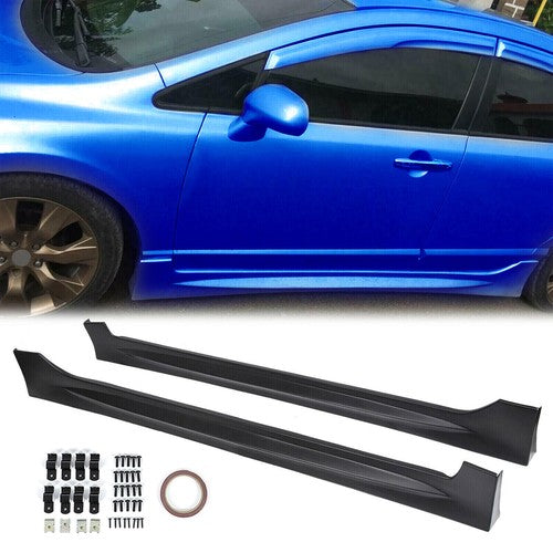 Solid Spare Fits 8th gen Honda Civic Sedan 2006-2011 PP Mugen RR Style Side Skirts ABS Black