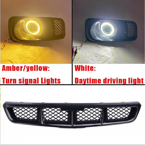 Fit 1999-2000 Honda Civic JDM Front GRILLE & LED Double colour Fog Lights Lamps