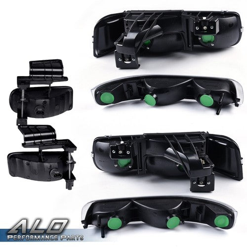 Solid Spare Fit For 99-02 Chevy Silverado/00-06 Suburban Black Clear Headlights + Fog Lights