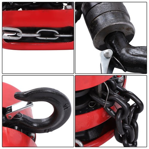 Solid Spare Chain Hoist Chain Block 1 Ton Capacity 10 Feet Lift Steel Construction Red
