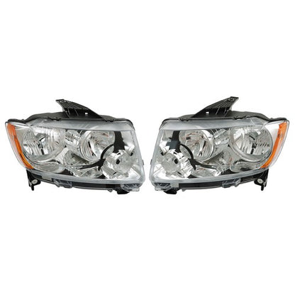 Solid Spare Pair Chrome For Jeep Grand Cherokee 11-13 Compass 11-17 Headlights Halogen Clear