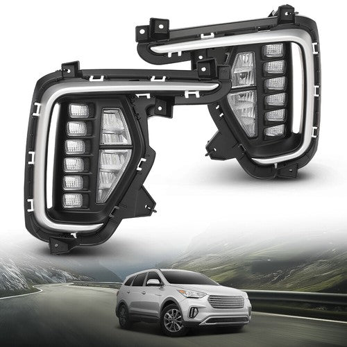 Solid Spare LED Fog Lights Driving Lamps w/ Bezel Fit For 2017-2019 Hyundai Santa Fe 7 Seats