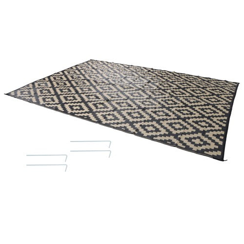 Solid Spare 10x14 ft Outdoor Plastic Straw Rug For Camping Outdoor Carpet Black & Beige