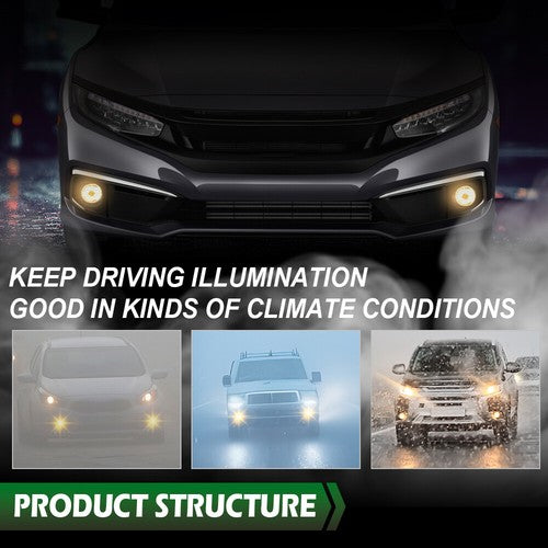 Solid Spare Fit For 2019-2020 Honda Civic Sedan Coupe Front Bumper Fog Lights+Switch+Bezels