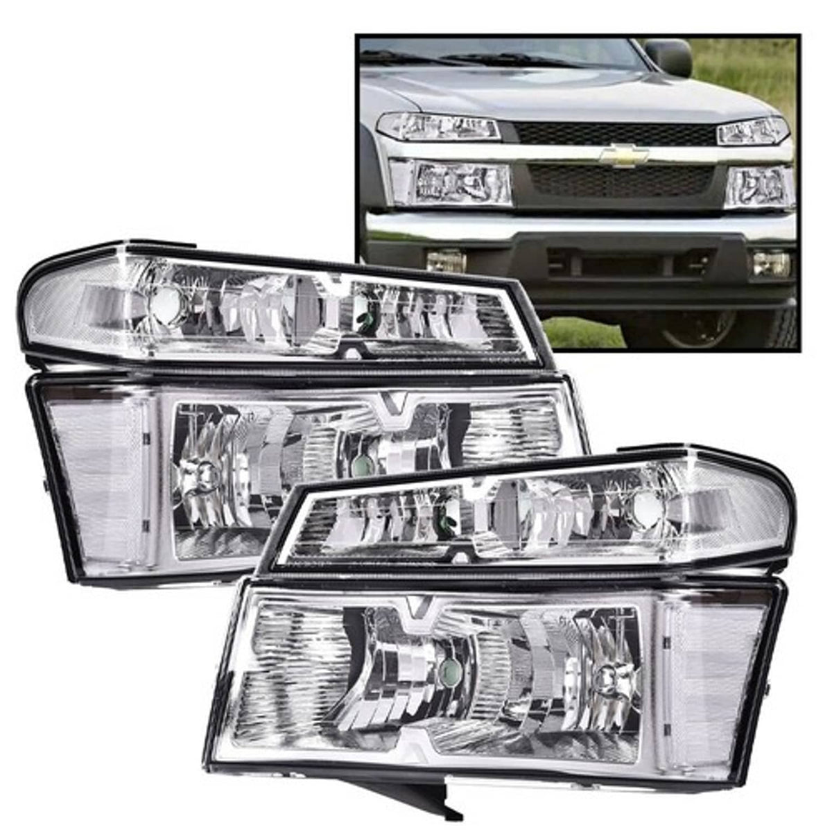 Solid Spare Fit For 2004-2012 Chevy Colorado GMC Canyon Clear Lens Chrome Headlights 4pcs