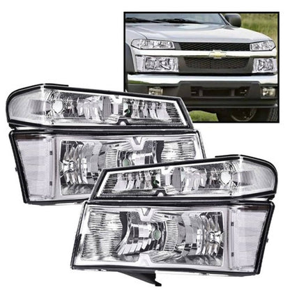 Solid Spare Fit For 2004-2012 Chevy Colorado GMC Canyon Clear Lens Chrome Headlights 4pcs