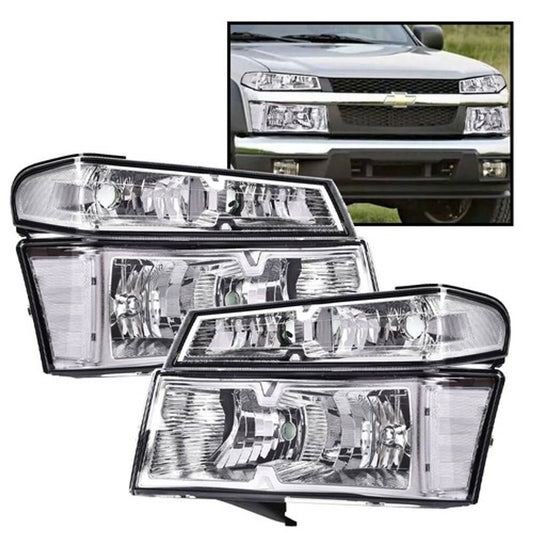 Solid Spare Fit For 2004-2012 Chevy Colorado GMC Canyon Clear Lens Chrome Headlights 4pcs