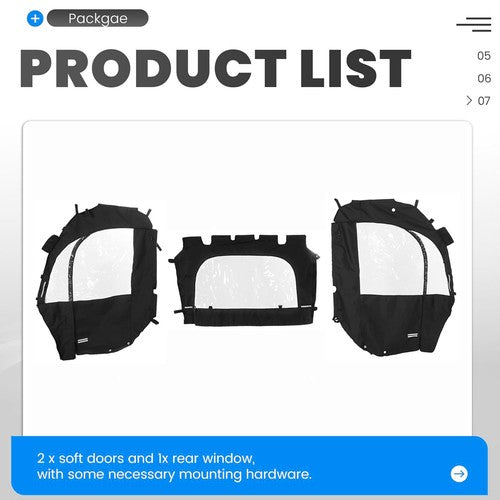 Solid Spare PVC Soft Doors Cab Enclosure & Rear Window For Kubota RTV400 RTV450 2008-2021