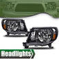 Solid Spare For 2005-2011 Toyota Tacoma Headlights Headlamps Black Driver & Passenger