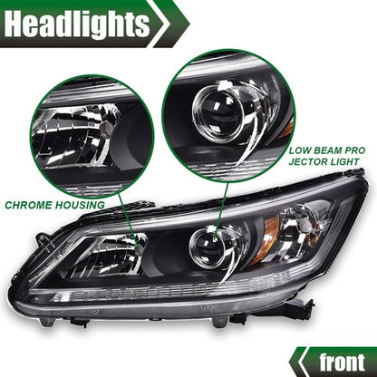 Solid Spare Fit For 2013-2015 Honda Accord Sedan Black Projector Headlight Left Driver Side