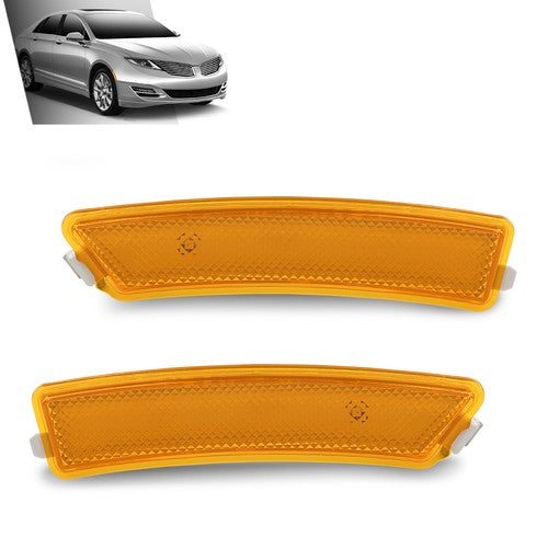 Solid Spare Fit For 2013-2016 Lincoln MKZ Front Bumper Reflector Side Marker Light Lamp Pair