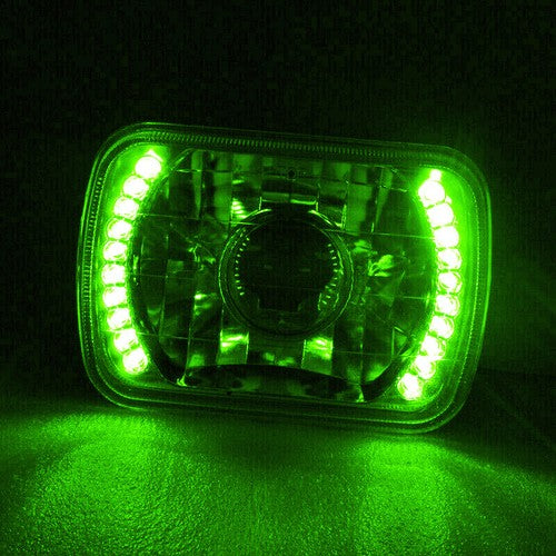 5X7  7X6  Green LED Rectangle Crystal Clear Projector Headlights Headlamp