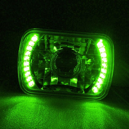 5X7  7X6  Green LED Rectangle Crystal Clear Projector Headlights Headlamp