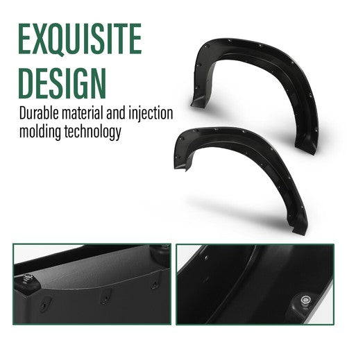 Solid Spare Fit For 2019-2023 Ram 1500 Smooth Black Pocket Rivet Bolt-on Fender Flares 4Pcs