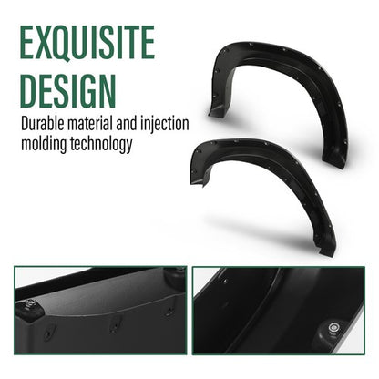 Solid Spare Fit For 2019-2023 Ram 1500 Smooth Black Pocket Rivet Bolt-on Fender Flares 4Pcs