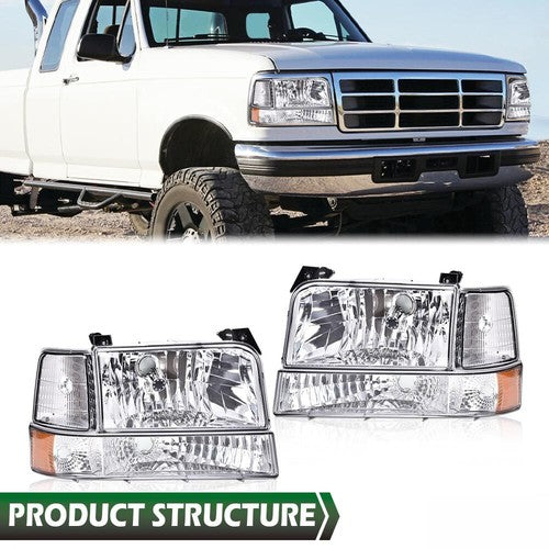Solid Spare Fits 92-96 Bronco F150 F250 F350 Clear Headlights + Corner + Bumper Signal Lamps