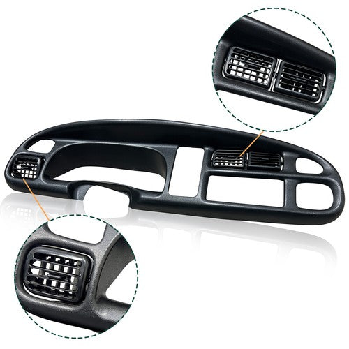 Solid Spare For Dodge Ram Pickup 98-01 Black Dash Bezel & Dashboard Cover Overlay W/ VENTS