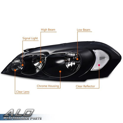 Solid Spare FIT FOR 2006-2016 CHEVY IMPALA LIMITED SMOKED /CLEAR CORNER HEADLIGHT HEAD LAMPS
