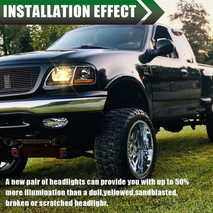 Solid Spare Black Housing Headlights & Amber Corner Fit For Ford 97-03 F150 97-02 Expedition
