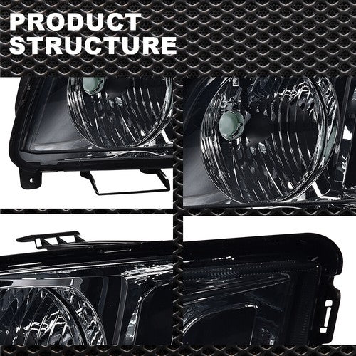 Solid Spare Fit For 2005 2006 2007 2008 2009 Ford Mustang Headlight HeadLamps Smoked/Black