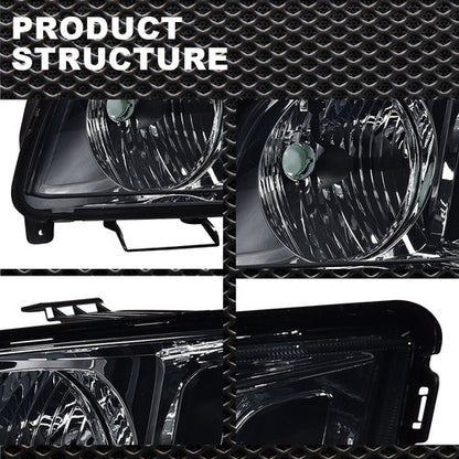 Solid Spare Fit For 2005 2006 2007 2008 2009 Ford Mustang Headlight HeadLamps Smoked/Black