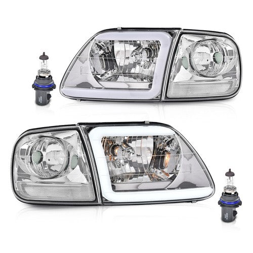 Solid Spare Chrome LED DRL Headlights+Corner Lights Fit For 97-03 Ford F150/99-02 Expedition