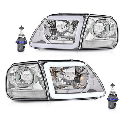 Solid Spare Chrome LED DRL Headlights+Corner Lights Fit For 97-03 Ford F150/99-02 Expedition
