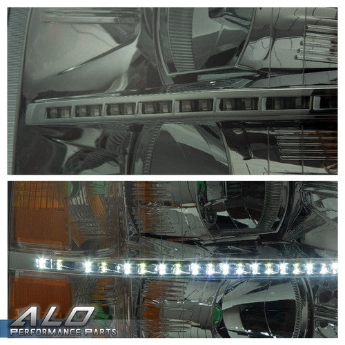 Solid Spare Fit For 2007-2014 Chevy Silverado 1500/2500/3500 Smoke Lens LED DRL Headlights