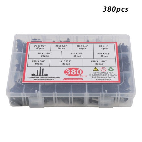 Solid Spare 380Pcs Self Tapping Phillips Screws #8 #10 410 Stainless Steel for Metal