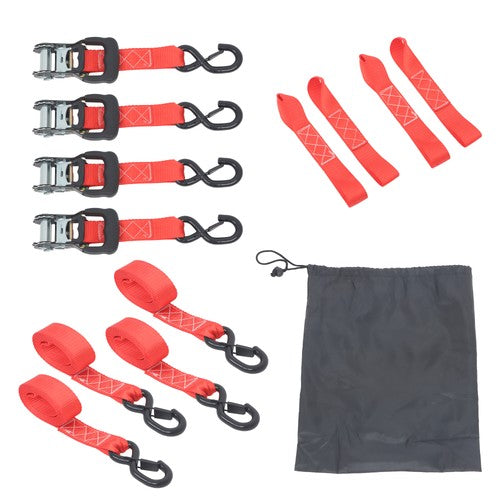 Solid Spare 4 Pcs Steel Ratchet Strap with S Hooks 1.6in*8ft Fracture Strength 5208lbs Red