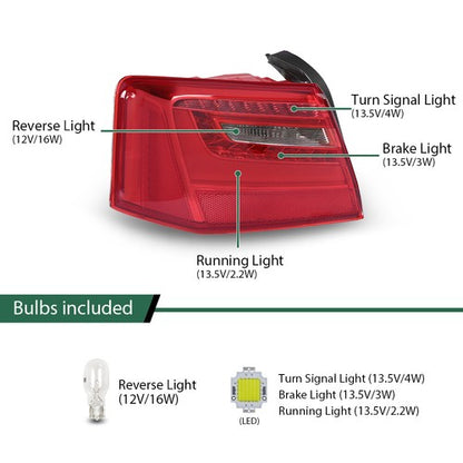 Solid Spare Outer Tail Light Fit For 2012-2016 Audi A6 C7 Rear Brake Lamp Left Driver Side