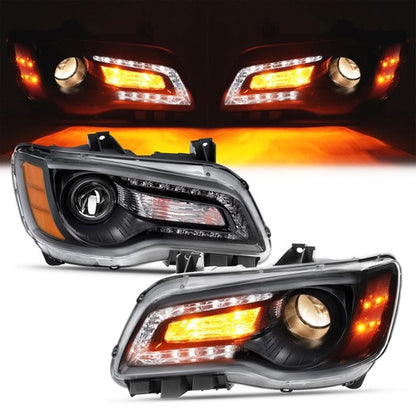 Solid Spare For 2011-2023 Chrysler 300 Black LED DRL Projector Headlights w/Bulbs Left&Right