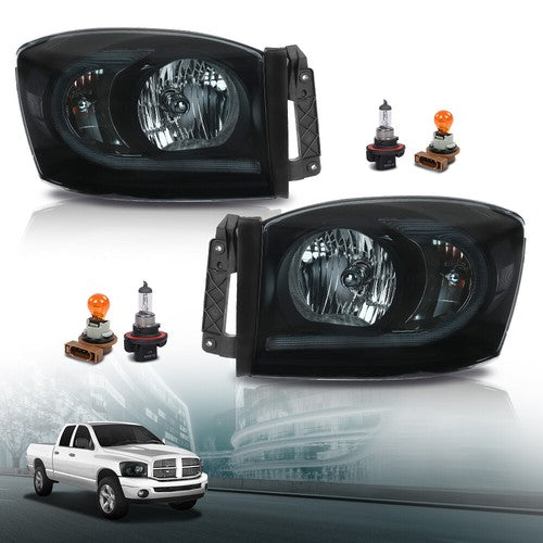 Solid Spare Black/Smoke LED DRL Headlights Headlamps Fit For 06-09 Dodge Ram 1500 2500 3500