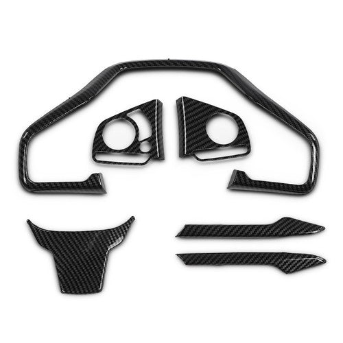 Solid Spare 6pcs Steering Wheel Cover Trim Fit For 2016-2019 Honda Civic Carbon Fiber Look