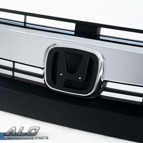 Solid Spare Fit For 2016-2018 Honda Civic 10th Black Front Upper Grille Grill w/ Chrome Trim