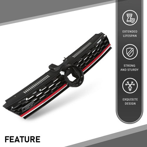 Solid Spare Front Hood Mesh Grille w/ Red Trim Fit For 2017-2019 VW Golf MK7 7.5 GTI Style