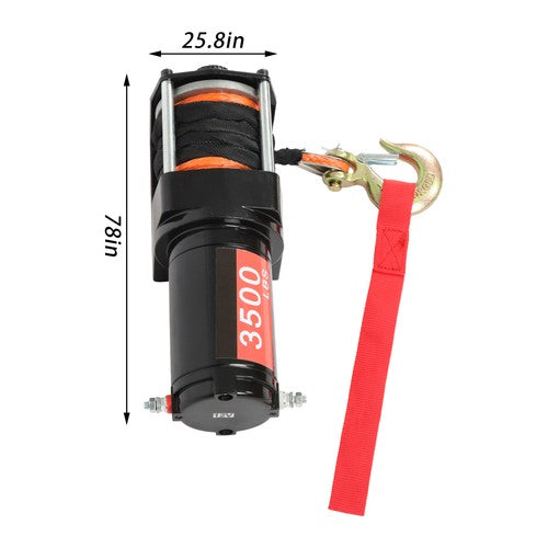 Solid Spare 3500lbs Electric Winch 12VDC/1.5HP 3/16in x 39ft Synthetic Rope IP55 Waterproof