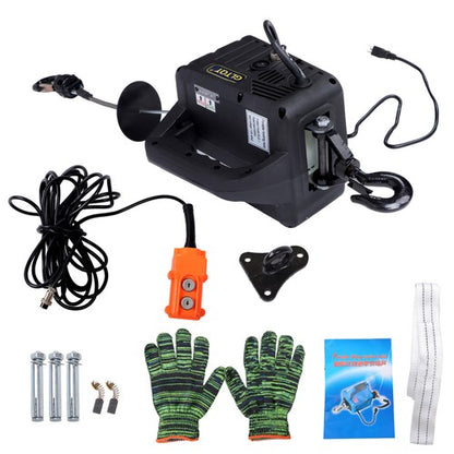 Solid Spare 1500W 2-in-1 Portable Electric Hoist Power Winch 1100 lbs Wired Remote Control
