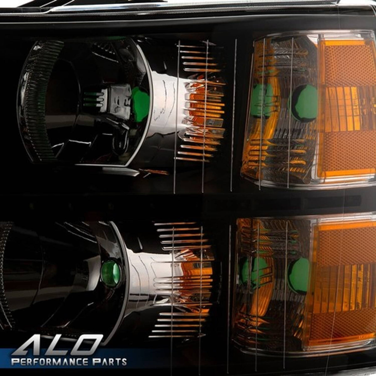 Solid Spare Fit For 07-14 Chevy Silverado Amber Corner Black Housing LED DRL Headlights