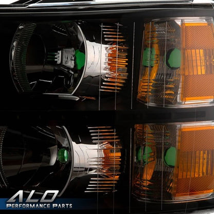 Solid Spare Fit For 07-14 Chevy Silverado Amber Corner Black Housing LED DRL Headlights