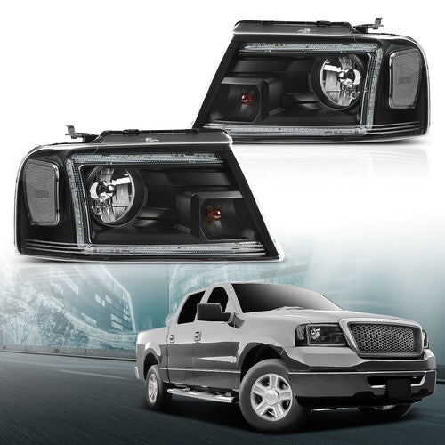 Solid Spare Fit For 2004-2008 Ford F150 Lincoln Mark LT LED DRL Headlights Assembly Black